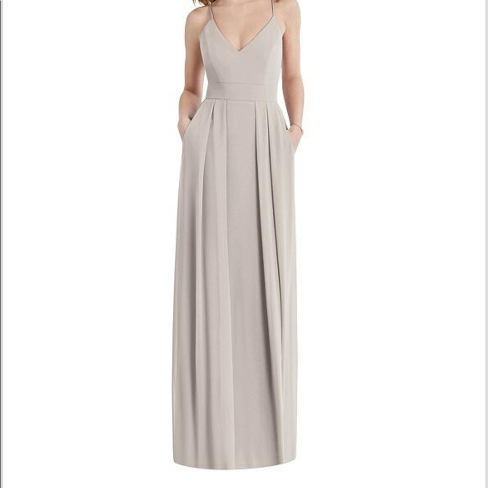 Dessy Group After Six Style 1514  |  Sheer Crepe | Taupe Color Bridesmaid Dress